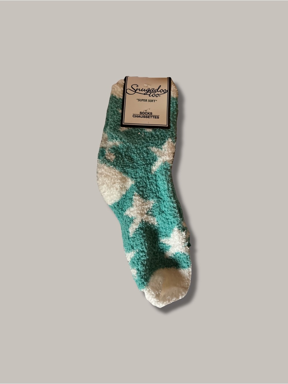 Snugadoo Super Soft Teal & White Star Fuzzy Socks